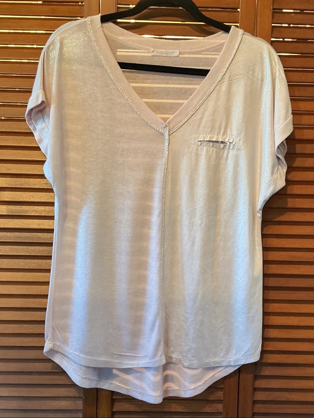 Light Pink Shimmer V-Neck Short Sleeve Tee